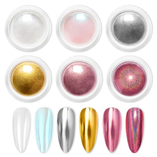 Vista 15 de Polvo de uñas cromado y perla - 【Efecto de hada】Polvo de uñas cromado rosa, blanco, aurora, amarillo, sirena, iridiscente, polvo cromado, espejo