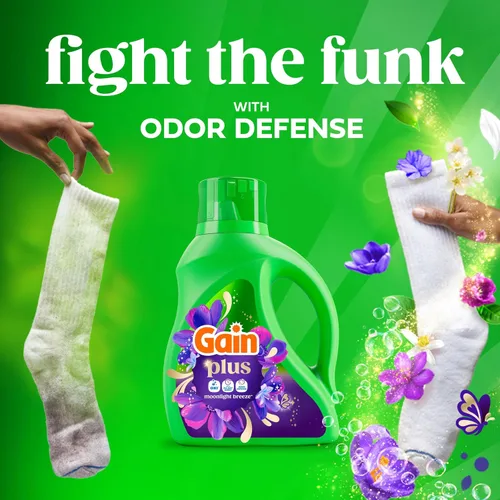 Vista 4 de Gain Detergente líquido para ropa Plus, más limpio, más fresco, ahora con aroma Oxi, Moonlight Breeze, 99 onzas líquidas, 75 cargas