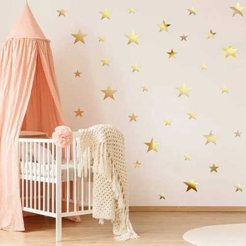 Vista 9 de Shappy 32 calcomanías de pared de espejo de estrella para dormitorio, sala de estar, decoración de bricolaje, espejo acrílico extraíble, calcomanías