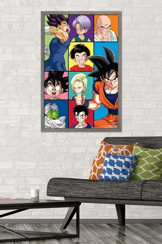 Vista 2 de Trends International Dragon Ball Z - Póster de pared con cuadrícula, 22.375 x 34 pulgadas, versión enmarcada de madera de granero