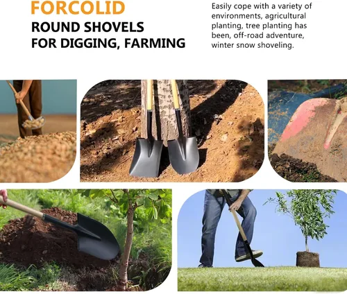 Vista 13 de Pala para excavar, pala de jardín resistente con mango en D, mango de madera de punta redonda de 41 pulgadas, ideal para jardinería, paisajismo