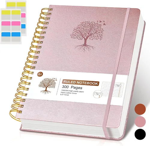 Vista 9 de Cuaderno de espiral rayado de 8.5"×11", 300 páginas con tapa dura de cuero, diarios para mujeres y hombres, cuadernos universitarios rayados A4