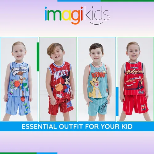 Vista 3 de Conjunto de playera y pantalones cortos de baloncesto para niños de Disney – Atuendo deportivo para niños pequeños y grandes (2T-10/12)