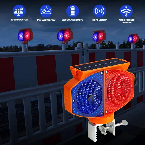 Vista 2 de Luz solar estroboscópica de advertencia, 3 modos de funcionamiento, luces de tráfico intermitentes rojas y azules de doble cara, inalámbricas