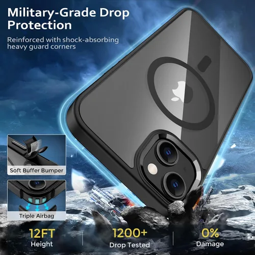 Vista 3 de Funda magnética para iPhone 13, compatible con MagSafe, protección de grado militar, parte trasera dura transparente y marco de TPU suave, funda