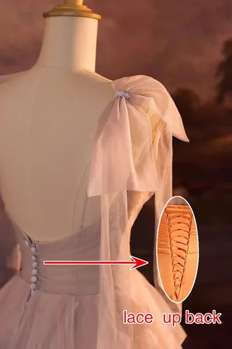 Vista 4 de Vestido de fiesta de tul con volantes en capas, con tirantes delgados, vestidos de baile de princesa con lazo, vestidos de quinceañera