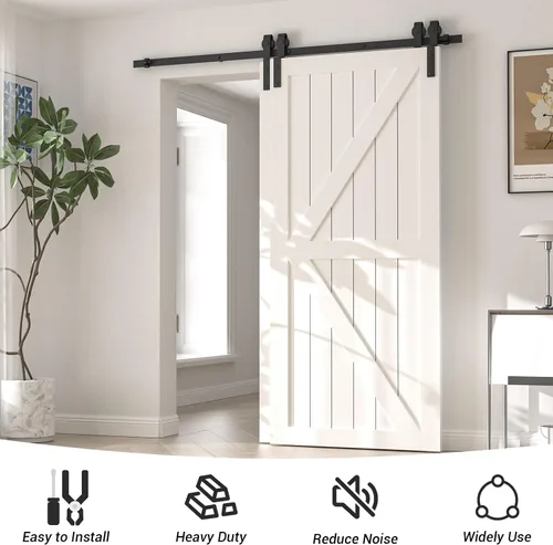 Vista 6 de Kit de herrajes para puerta corrediza de granero de 4 pies, herrajes de puerta corredera de modo de riel combinado, puertas de madera dobles