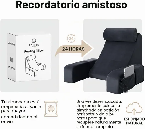 Vista 8 de ENITYA Almohada de lectura de 19 pulgadas para cama con soporte firme