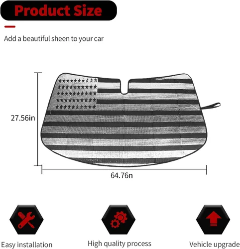 Vista 4 de RT-TCZ Parasol para Parabrisas Protector Solar Escudo Térmico Parasol de Ventana Visera Solar Alfombrilla para Ford F150 2009-2014, Bandera de EE.UU