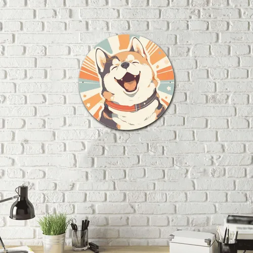 Vista 4 de Lygond Letrero de metal para pared, diseño de perro de Akita feliz en círculos de rayas vintage, letrero de lata para regalo, 12 x 12 pulgadas