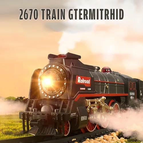Vista 2 de Juguete de tren eléctrico con humo, luces y sonido, juego de tren para debajo del árbol de Navidad, modelo de tren de locomotora con pista, regalos