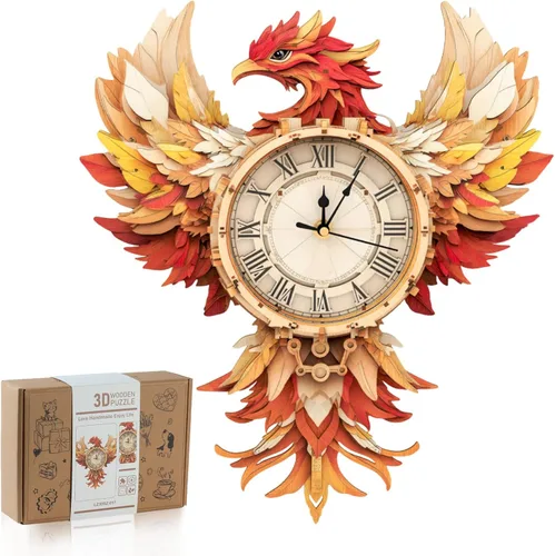 Vista 8 de Rompecabezas de madera 3D para adultos, rompecabezas 3D reloj bulldog (con péndulo) 32 piezas, rompecabezas de madera para principiantes