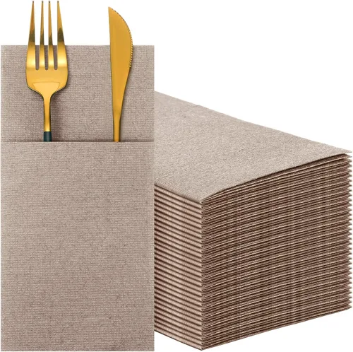 Vista 10 de Cindeer 150 Pz Servilletas de Lino Negras para Cena con Sensación de Lino, Bolsillo Plano Incorporado, Preplegadas, Toalla de Mano Desechable
