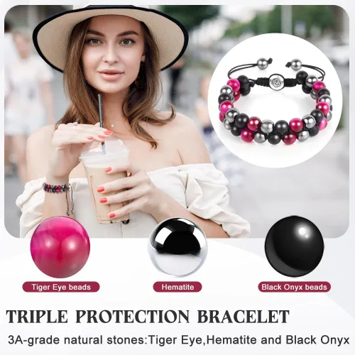 Vista 25 de Triple Protection Bracelet - for Protect & Balance - Energy Crystal Handmade Bracelets for Men Women