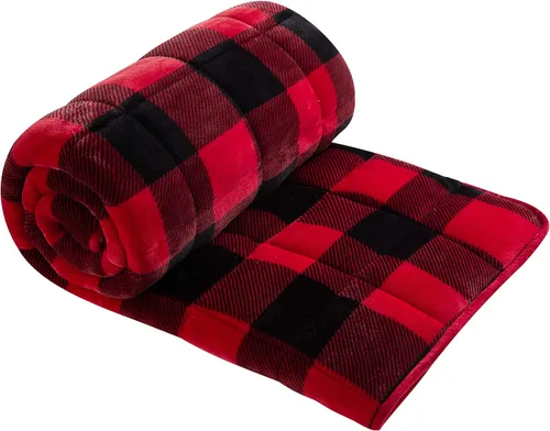 Vista 4 de Manta con peso a cuadros rojos súper suave, 15 libras, 48 x 72 pulgadas, cómoda y acogedora para un sueño reparador
