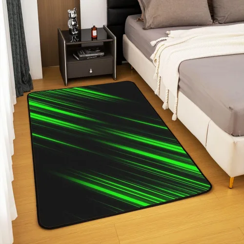 Vista 4 de jejeloiu Alfombra abstracta de arte moderno, alfombra de sala de estar para niños, niñas, mujeres, hombres, verde neón, negro, decoración