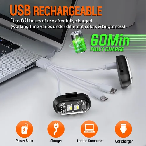 Vista 5 de Luces estroboscópicas LED inalámbricas con control remoto, 8 colores, carga USB, impermeables, anticolisión, luces de emergencia y advertencia