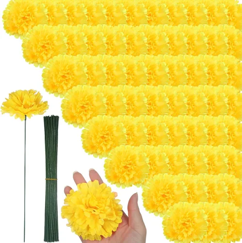 Vista 9 de Cindeer - Paquete de 200 flores artificiales de caléndula con tallos a