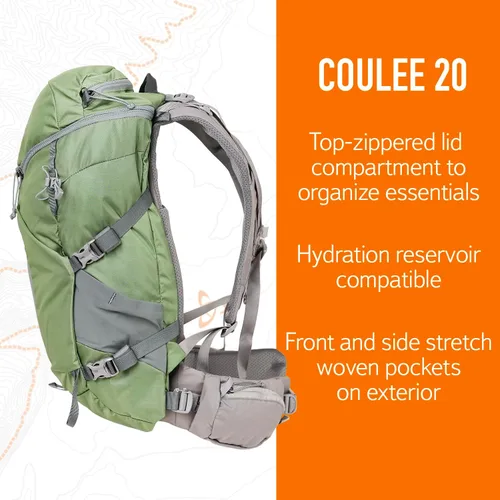 Vista 4 de Mystery Ranch Coulee 20 - Mochila ligera para senderismo, 20L, L/XL, abeto noble