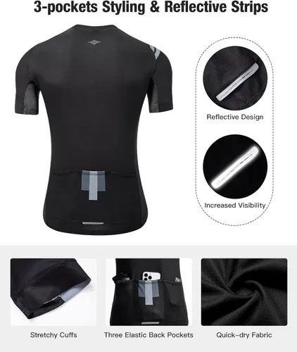 Vista 3 de Santic Camiseta de ciclismo para hombre, manga corta, camiseta de ciclismo de carretera, con cremallera completa, UPF 50+, MTB con bolsillos