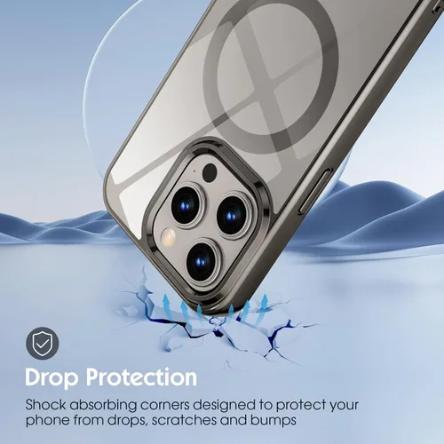 Vista 5 de Compatible con iPhone 15 Pro, funda magnética de lujo con borde galvanizado transparente, carcasa dura delgada, nunca amarilla, funda protectora