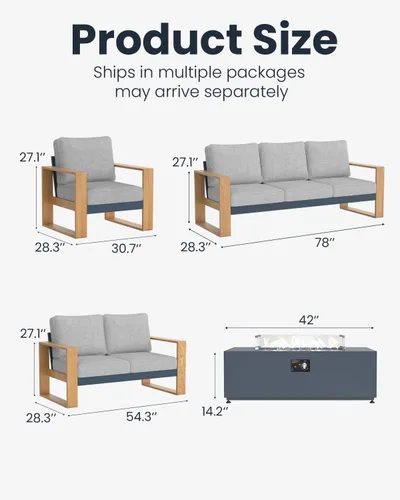 Vista 7 de Juego de muebles de exterior de aluminio de gran tamaño de 5 Gris claro