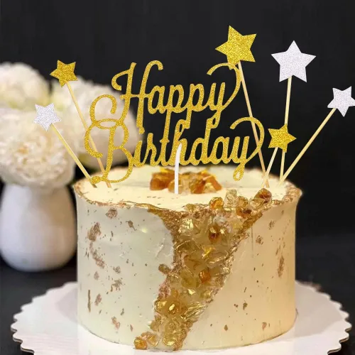 Vista 6 de Vela alternativa para tartas de cumpleaños con purpurina dorada, hecha a mano (paquete de 7)