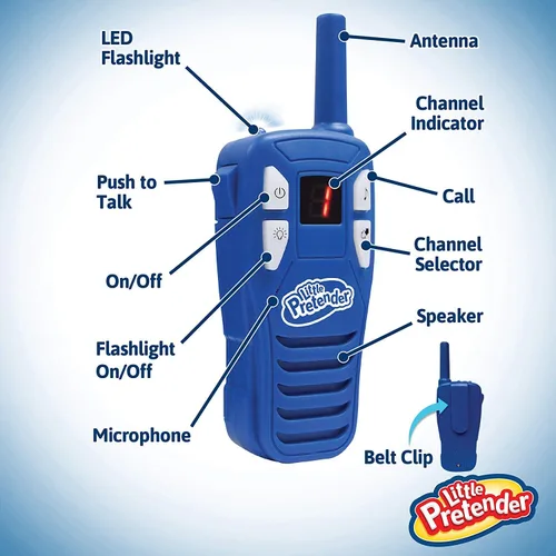 Vista 3 de Little Pretender Walkie Talkies para niños, rango de 2 millas, 3 canales, luz de flash incluida