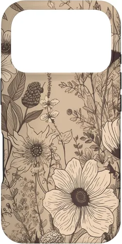 Vista 29 de Funda para iPhone 12 Pro Max Beige Tan Wildflower Floral Minimal Flower Boho