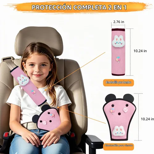 Vista 4 de Funda para Cojín de Cinturón de Seguridad para Niños, Lindas Fundas de Cinturón de Seguridad para Niños con Animales & Cojín Triangular para Niñas