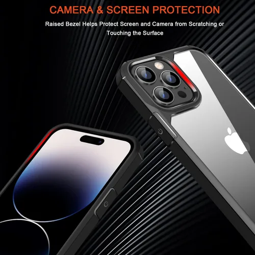 Vista 4 de TENDLIN Compatible con iPhone 14 Pro Max Funda protectora transparente de parachoques suave (negro)