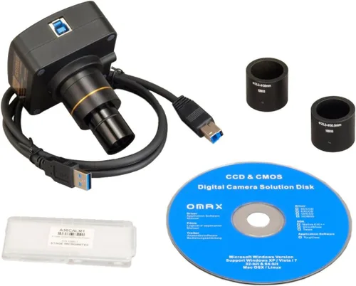 Vista 2 de OMAX Cámara digital USB3.0 de 8MP para microscopio con diapositiva de calibración de 0.000 in (Windows/Mac/Linux)