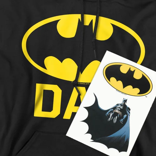 Vista 4 de Popfunk Sudadera clásica con capucha y calcomanías con logotipo clásico de Batman para padres y papás