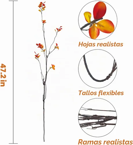 Vista 3 de 4 ramas de ficus artificiales de tallos de otoño, tallos de eucalipto sintético de 47.2 pulgadas, decoración de otoño, hojas falsas, decoración
