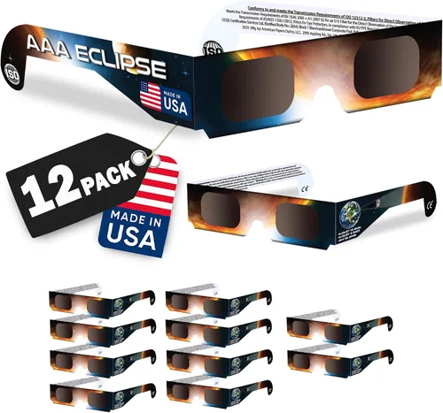 Vista 7 de 6/12/25/50 Pack Solar Eclipse Glasses AAS Approved 2026, ISO 12312-2 Certified Made in USA