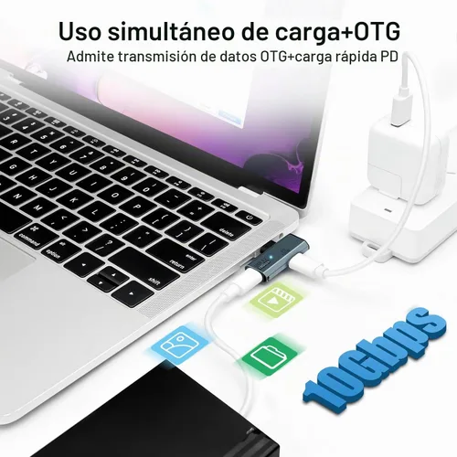 Vista 3 de Adaptador USB C OTG, carga PD tipo C de 100 W a divisor USB C dual para iPhone 15 Pro Max, Google TV Chromecast 2020, MacBook, Samsung Galaxy gris