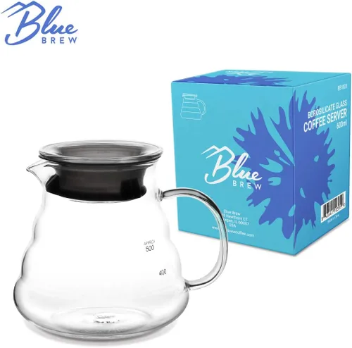 Vista 7 de Blue Brew Gama de vidrio transparente Servidor de café para verter sobre café y té, 20.3 fl oz (20 onzas) resistente al calor, jarra, cafetera