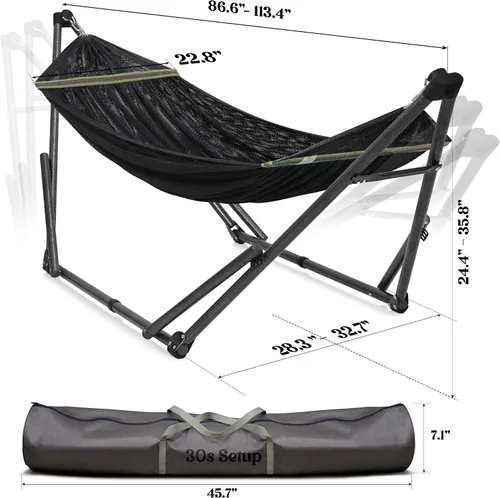 Vista 5 de Soporte de hamaca Tranquillo Uniki con garantía de 3 años, hamaca plegable instantánea de 30s con soporte, hamaca de camping con capacidad de 550 1.