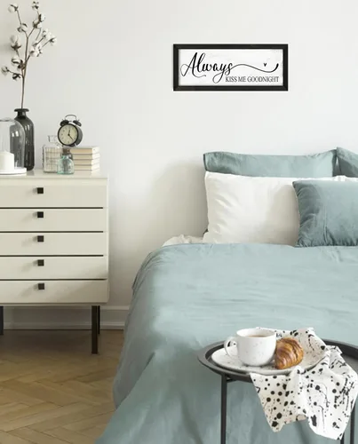 Vista 6 de YPY Letrero con texto en inglés "Always Kiss Me Goodnight" (Always Kiss Me Goodnight): pintura que absorbe el sonido, arte de pared – Decoración