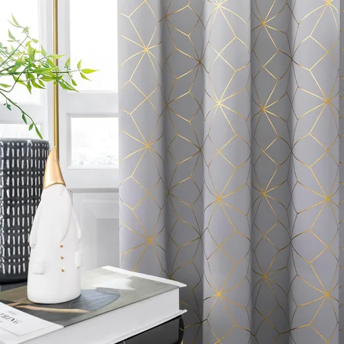 Vista 14 de Beauoop - Cortinas opacas 100% de 54 pulgadas de largo para dormitorio y sala de estar, con patrón marroquí dorado, paneles de tratamiento