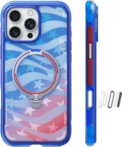 Vista 24 de TORRAS Ostand Q3 Air - Funda para iPhone 17 Pro con soporte magnético de 360°, compatible con MagSafe, probada contra caídas de grado mil, botón