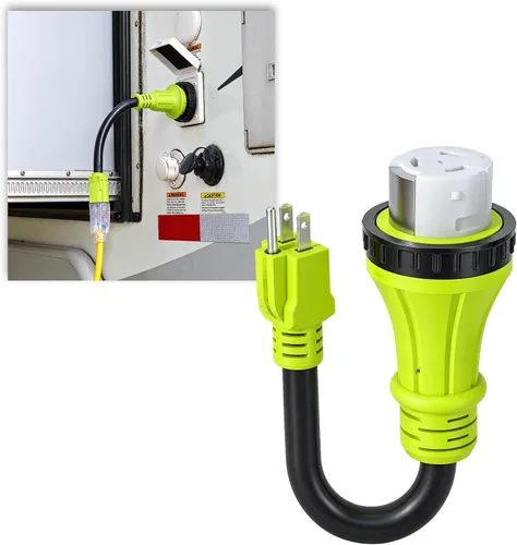 Vista 13 de Adaptador de enchufe RV de 15 amperios a 30 amperios, cable NEMA 5-15P a TT-30R, adaptador de corriente Dogbone de 12 pulgadas con cable STW de 10