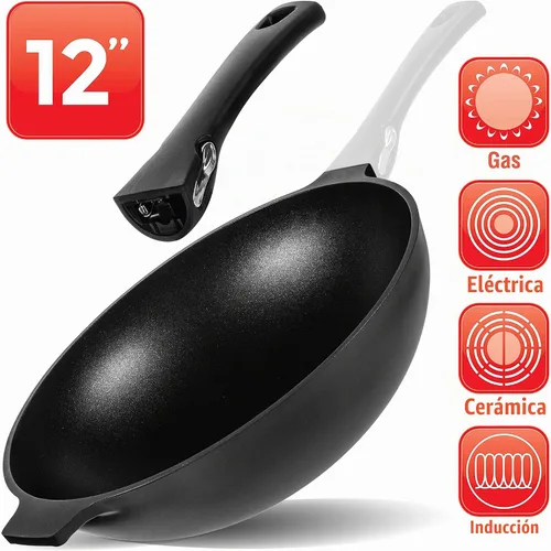 Vista 6 de Wok antiadherente de aluminio de 12 pulgadas, compatible con inducción, ligero