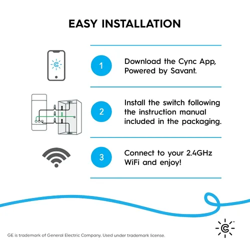 Vista 3 de GE Smart C - Interruptor de luz residencial iluminado sin contacto de 2 amperios, multiubicación, blanco, compatible con Wi-Fi, con pared