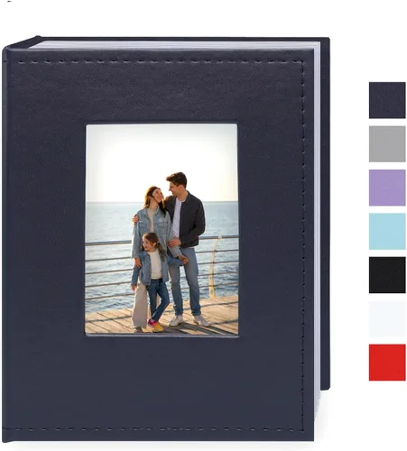 Vista 8 de Álbum de fotos pequeño de 4 x 6 pulgadas, 100 bolsillos con espacio de escritura, cubierta de cuero, libro de fotos con capacidad para fotos de 4 x