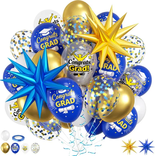 Vista 24 de Globos azules y negros, 35 unidades, globos de látex azul oscuro, negro y plateado con confeti plateado para cumpleaños, baby shower, bodas