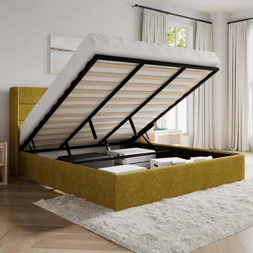 Vista 15 de SHA CERLIN Cama de Almacenamiento Elevable Tamaño Completo/Tapizada en Terciopelo/Cabecera Moderna Wingback/Marco de Cama Plataforma Negro