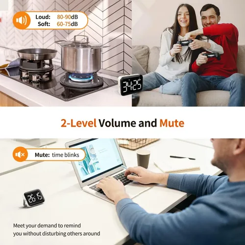 Vista 4 de VOCOO - Temporizador magnético de cocina para cocinar con cuenta regresiva ascendente y descendente, temporizador digital con batería y pantalla
