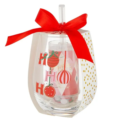 Vista 3 de Slant Collections Juego de regalo de Navidad Copa de vino sin tallo y confeti Push Popper, 2 piezas, Ho