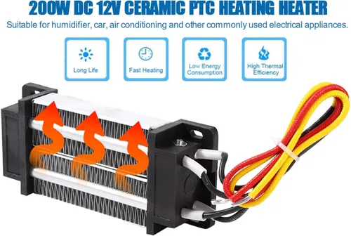 Vista 5 de Qiilu Calentador PTC 12V 12V PTC Calentador de aire 200 W Dc 12 V Aislamiento eléctrico Termostático de cerámica Calentador de calefacción PTC